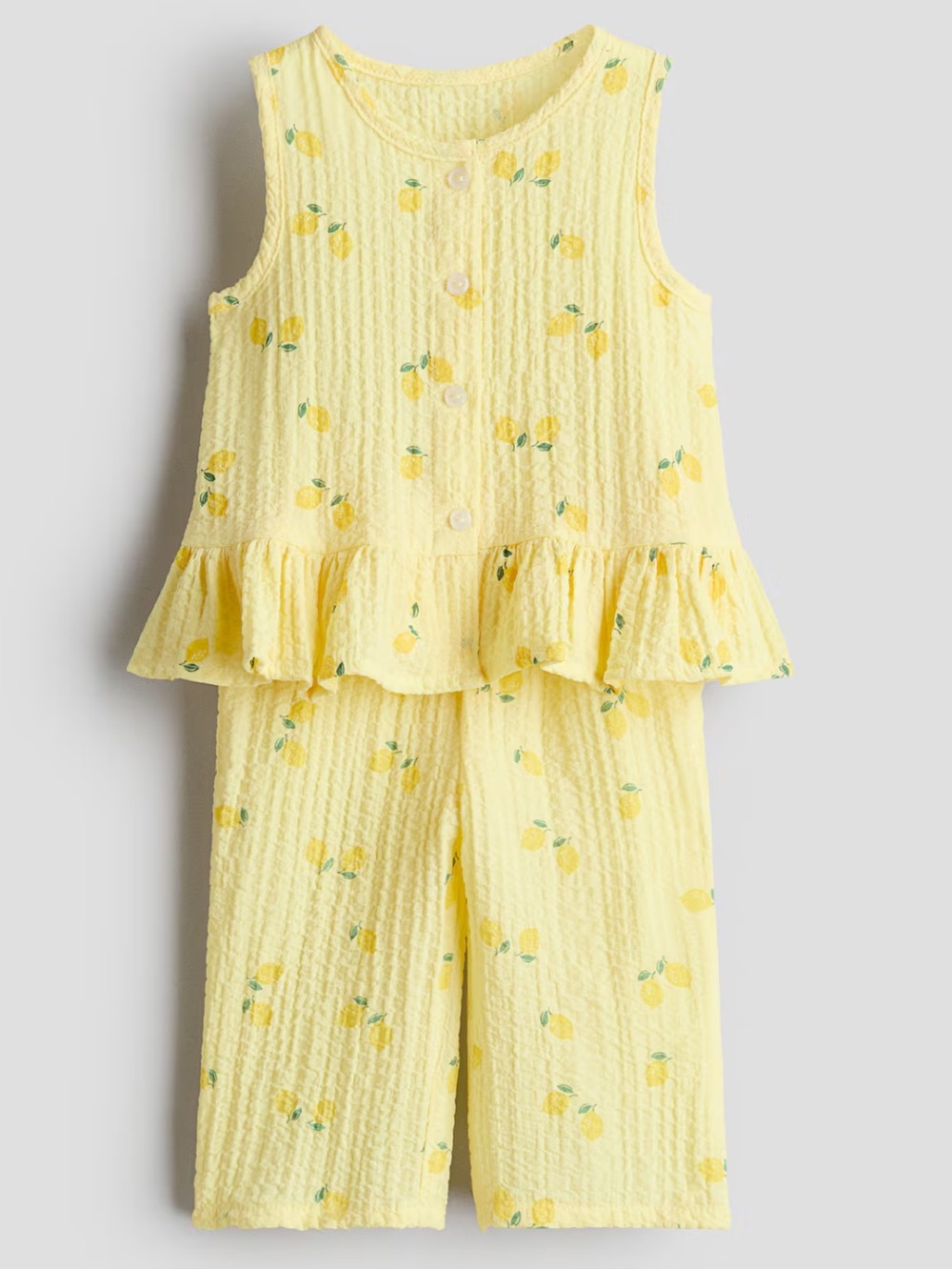 H&M Yellow Lemon-Print Sleeveless Capri Jumpsuit